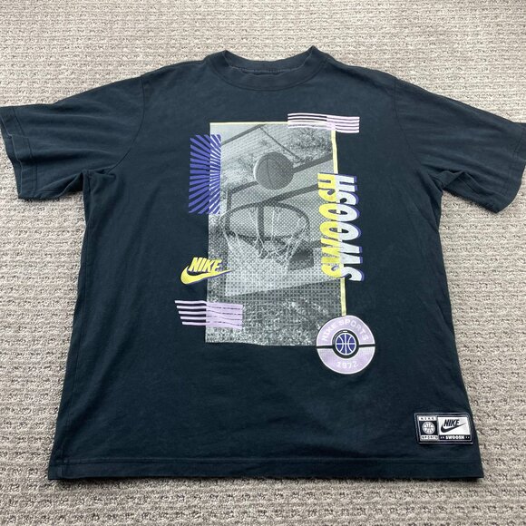 Retro Nike Tee Shirt Men Medium M Black Loose Fit Swoosh NIKE Sports Basketball - Picture 1 of 9